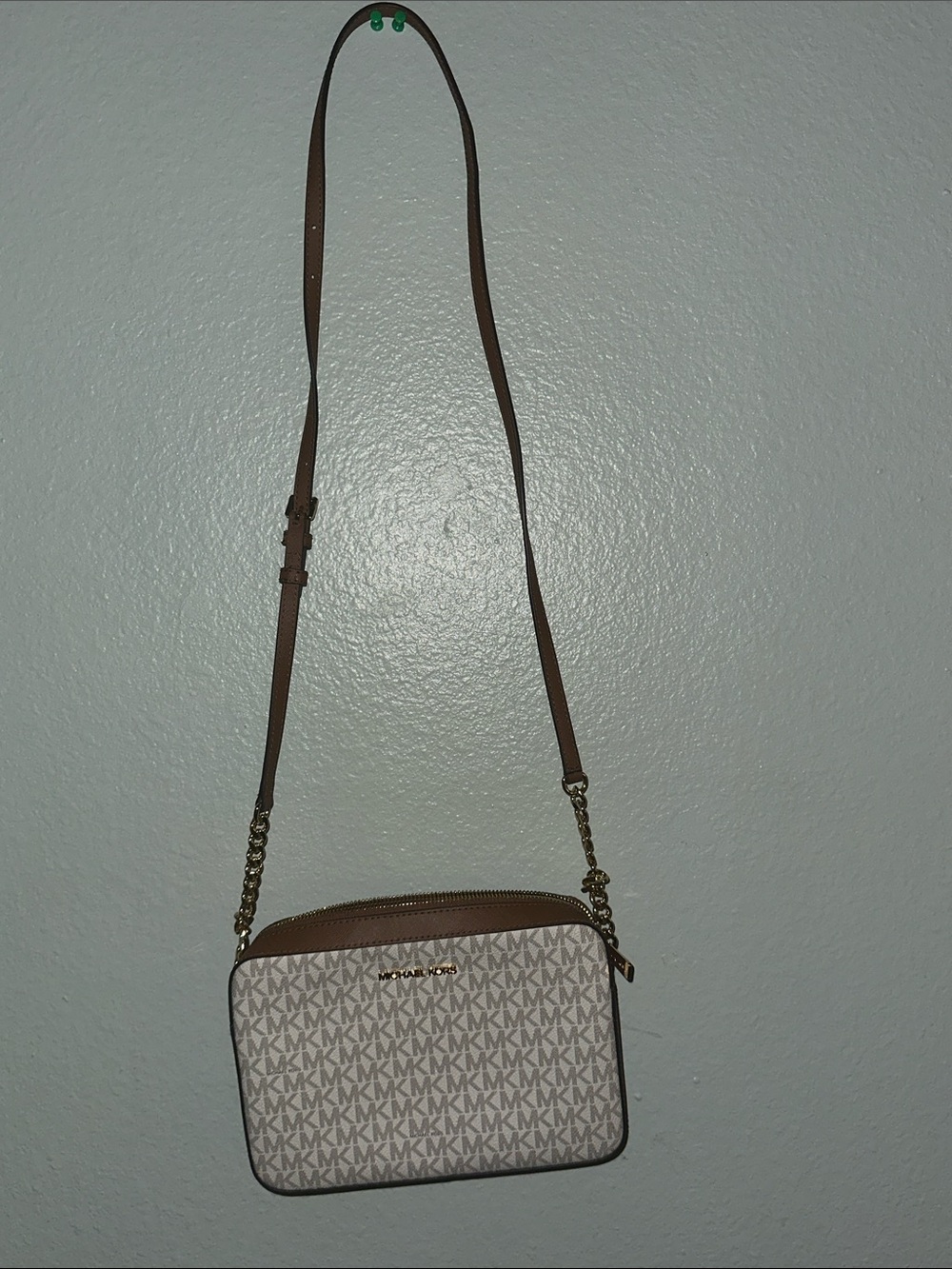 Michael Kors Beige and Brown Logo Crossbody Camera Bag